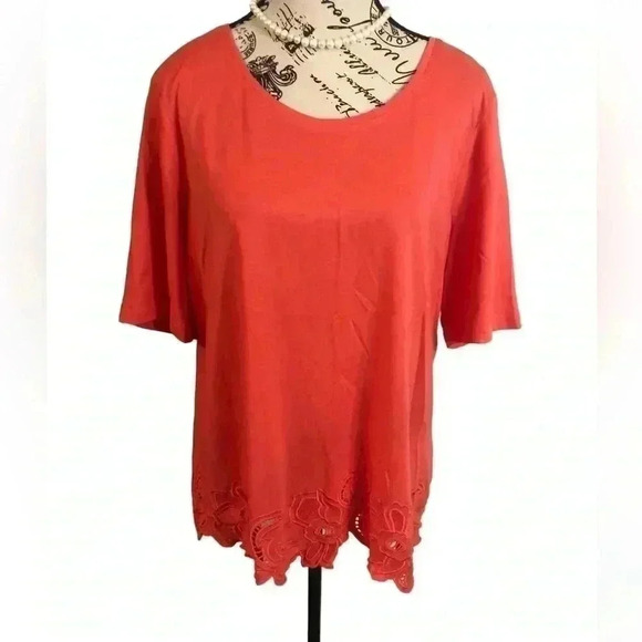 Chico’s ladies orange blouse with embroidered hem line size Large - Picture 1 of 5